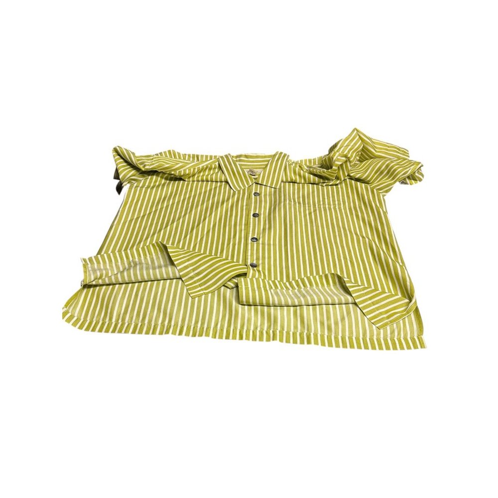 Fonte Green & White Striped Silk Tencel Short Sleeve Button-Up Shirt L - Picture 6 of 6